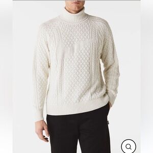 Nike Life Mens Cable Knit Turtleneck Off White Chunky Relaxed Large Sweater NWT